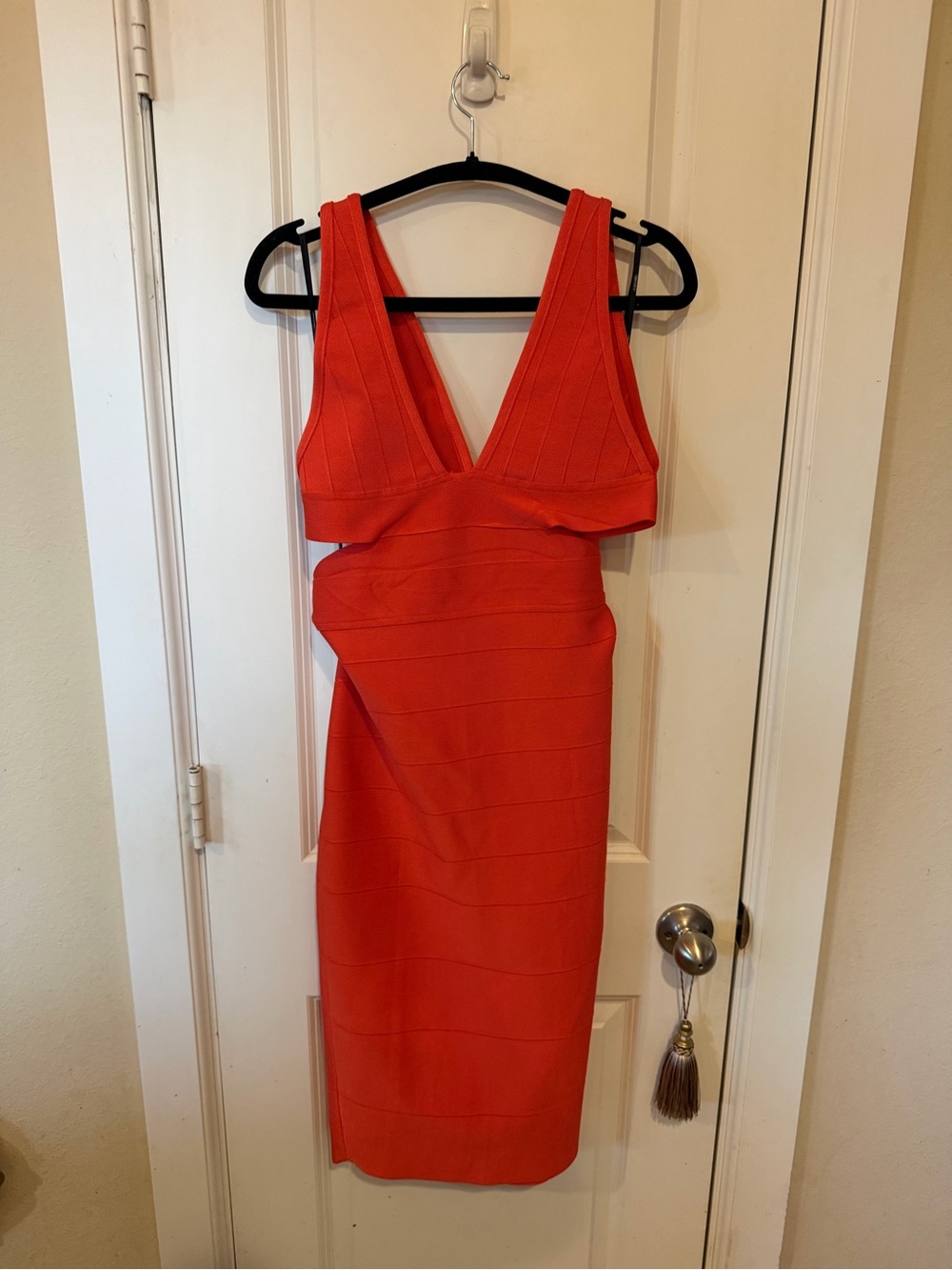 Herve Leger for Forever 21 Salmon/Coral V-Neck Bodycon Dress - Women